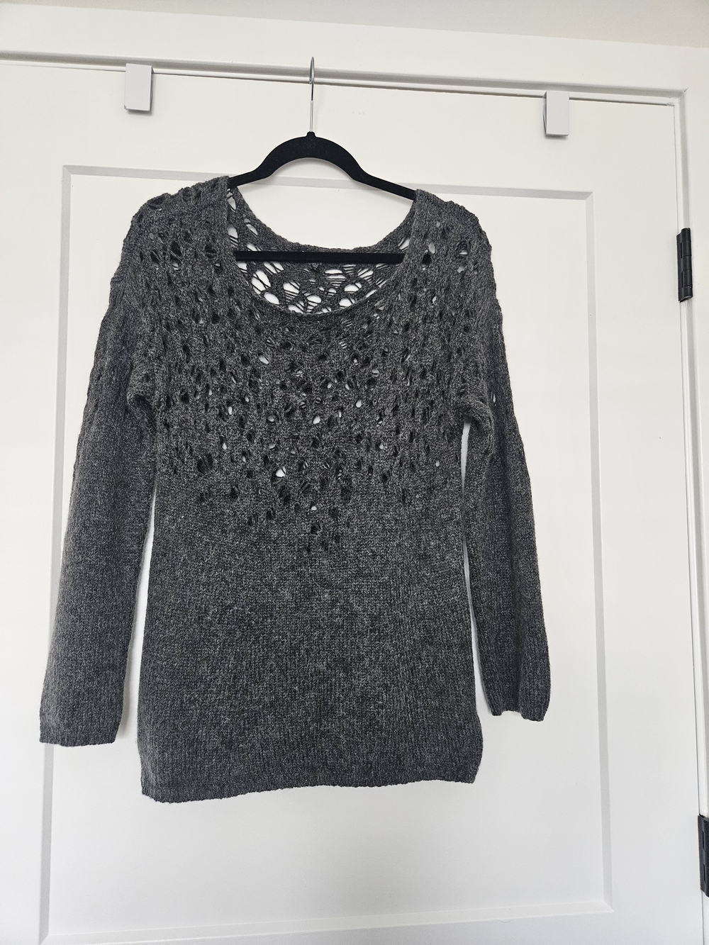 Eileen Fisher Open-Knit Scoop Neck Sweater in Gray